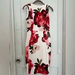 Calvin Klein White Midi Dress with Pink Floral Design